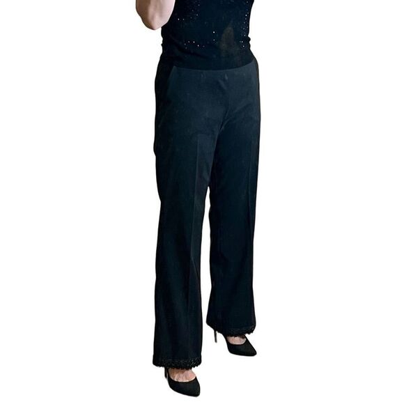 90s High Rise Pant 
Black ECI Pockets Straight Leg Dressy Beaded Lace Hem 10 - Picture 2 of 16